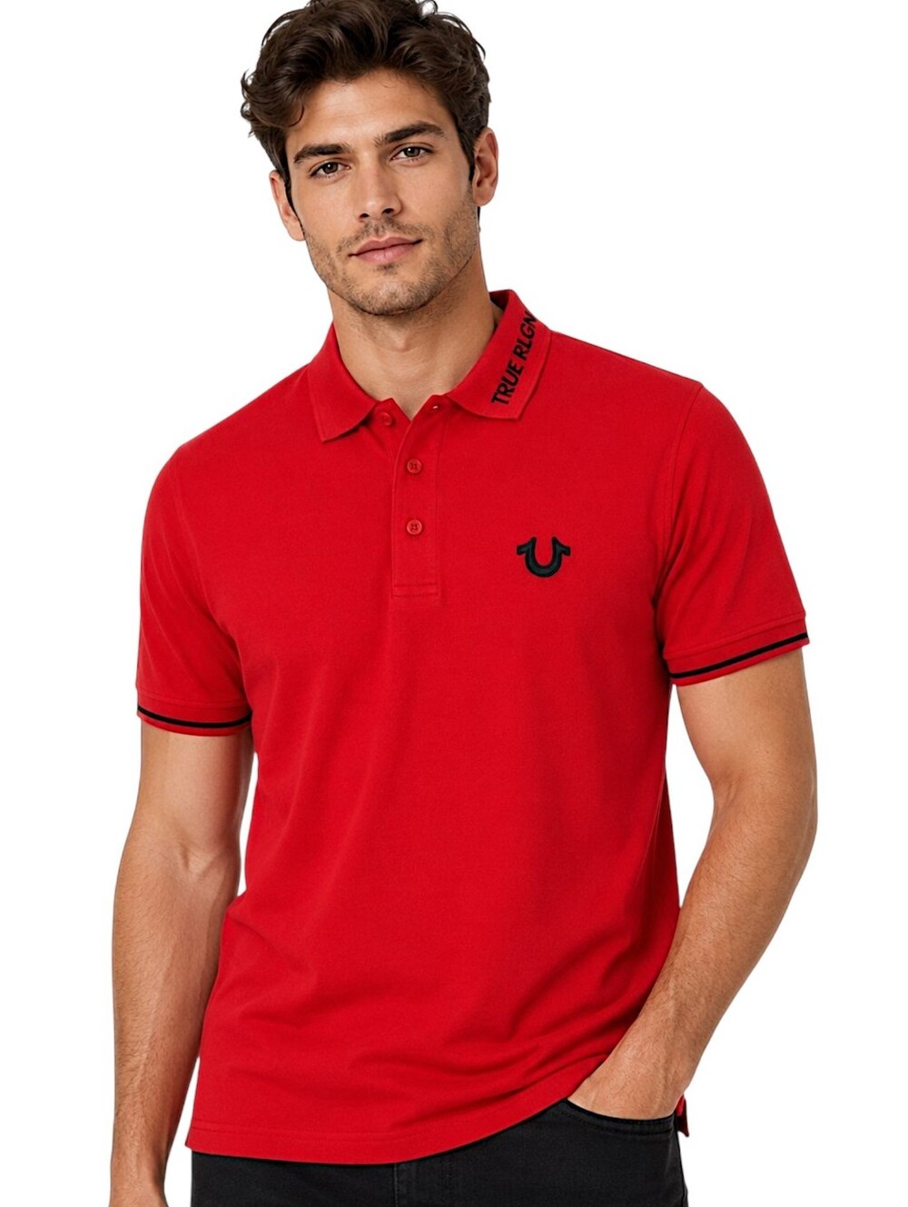True Religion Red Logo Polo Shirt Branded Collar Cotton NWT Men M
